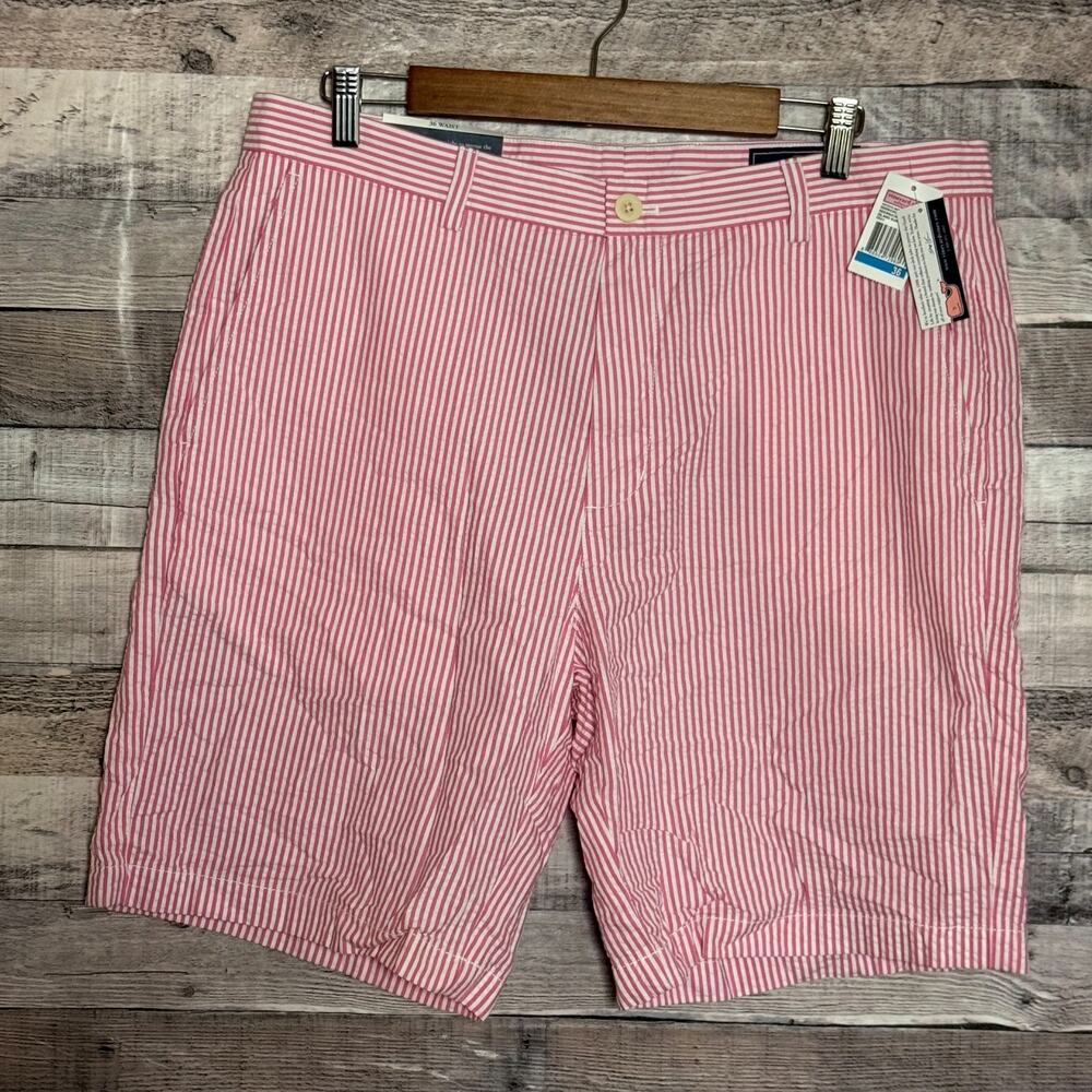 Vineyard Vines Seersucker Breaker Shorts Mens 36 Pink Striped 9" NEW